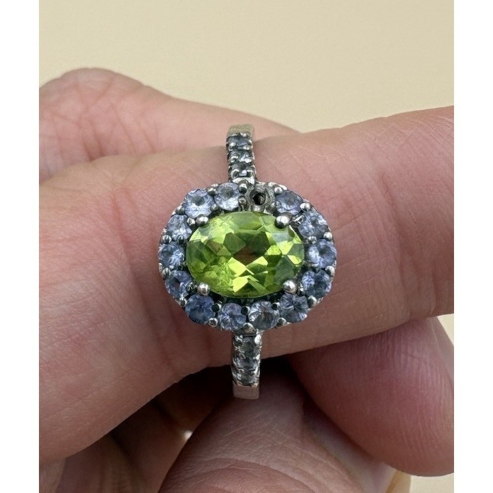 STS 925 Sterling Silver Peridot & Tanzanite Halo Ring - Size 7.5 - AS IS